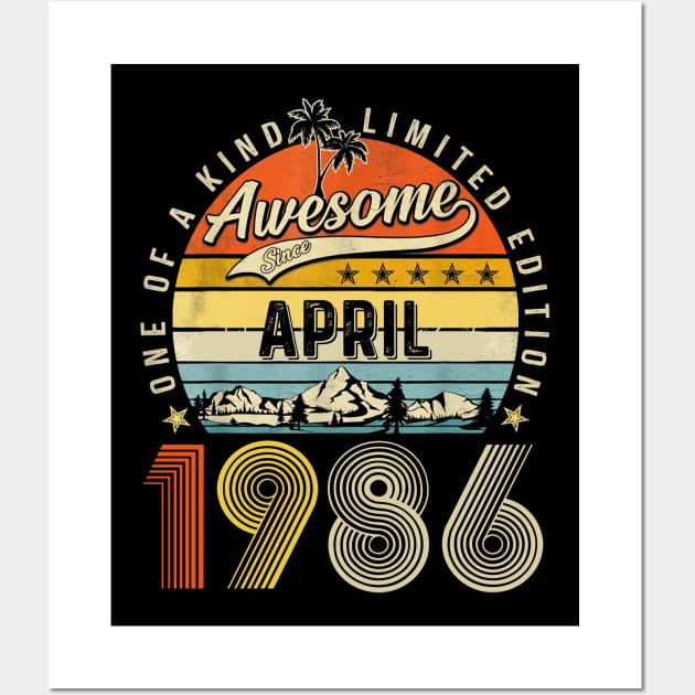 Awesome Since April 1986 Vintage 37th Birthday Wall Art by Red and Black Floral